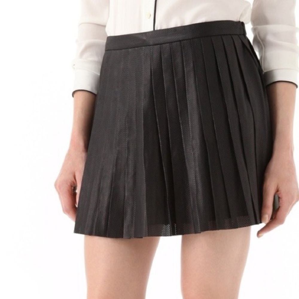 Theory Caon Perforated Pleated Leather Mini Skirt